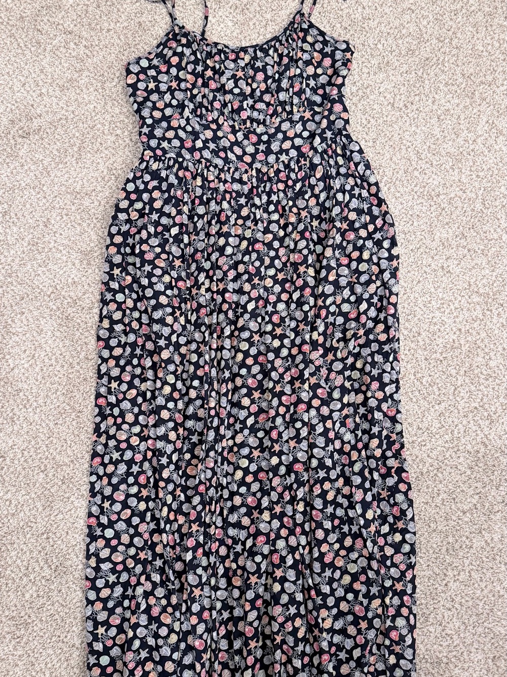 Women’s  Navy seashell midi Dress with Adjustable Straps
